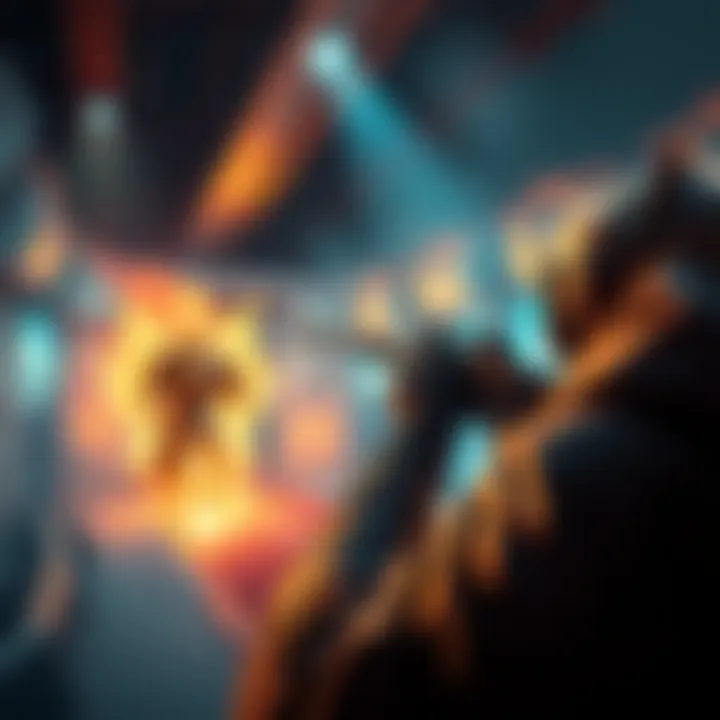 A player aiming a weapon at another character in a competitive PvP lobby with an intense focus on the match.