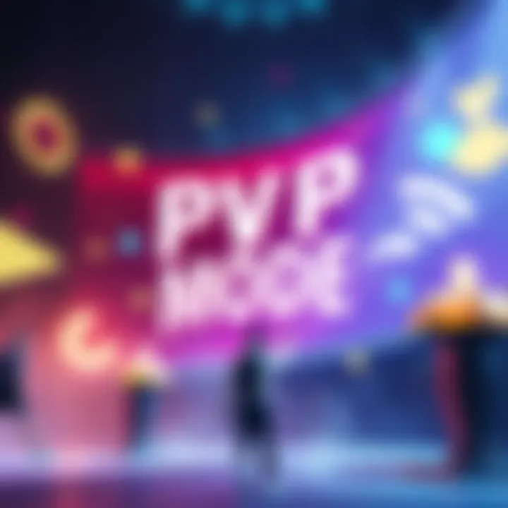 A digital banner showing the launch of PvP mode with celebratory graphics and community engagement symbols