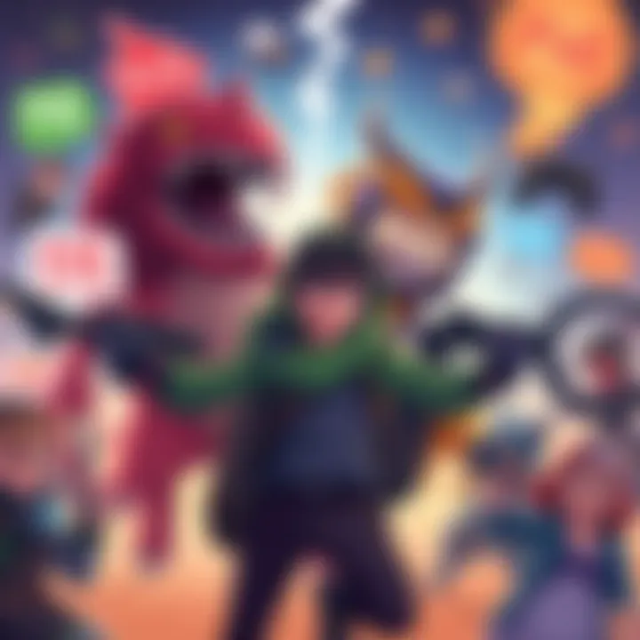 A humorous illustration showing a PVP gamer battling a PVE creature, surrounded by various gaming memes about both styles.