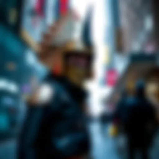 A fan dressed as Pyramid Head stands in an urban setting, showcasing the detailed costume and iconic helmet.