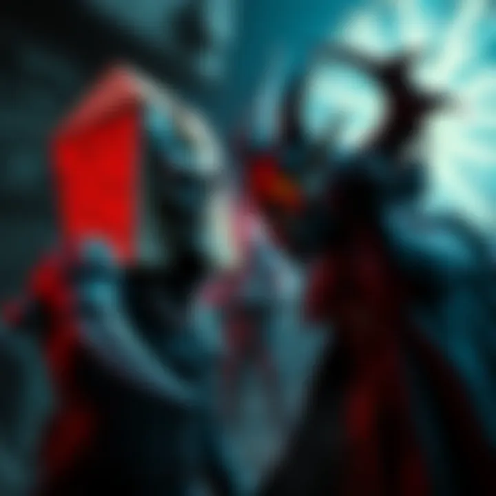 Pyramid Head and Dracula, iconic horror characters, prepare for a face-off in a game update setting with dramatic backgrounds.