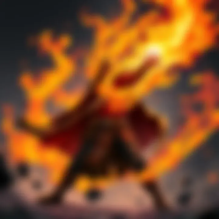 A powerful spellcaster casting Pyroblast with swirling flames surrounding them, showcasing immense spell damage potential.