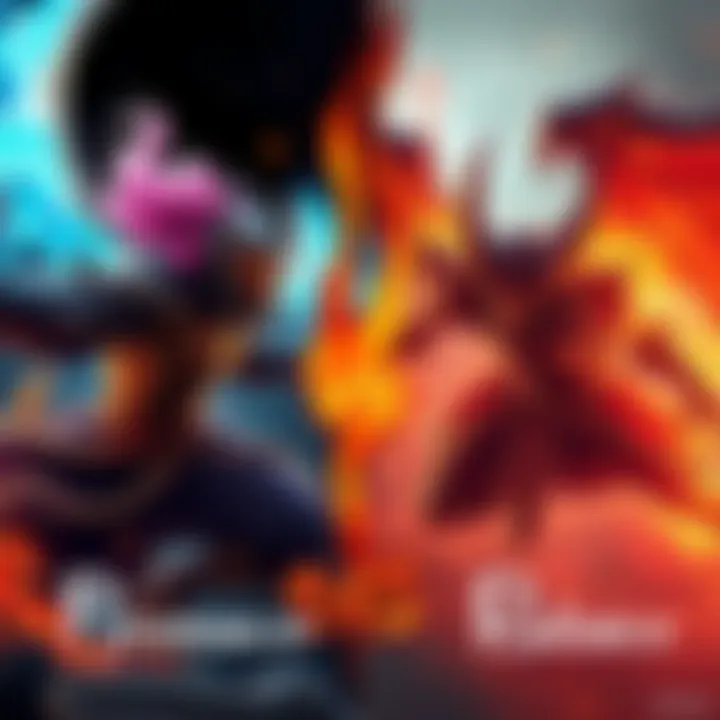 A side-by-side comparison of Pyromancer and Radiance builds in an action scene, highlighting their abilities and combat styles against a boss enemy.