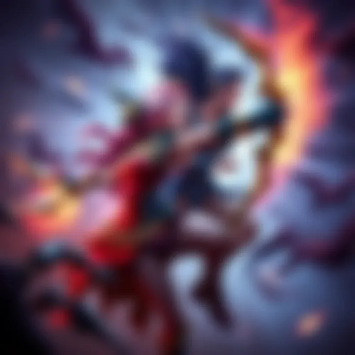 A battle between Queen of Pain and Windranger in the midlane, showcasing Queen of Pain using her abilities against Windranger's harass tactics.