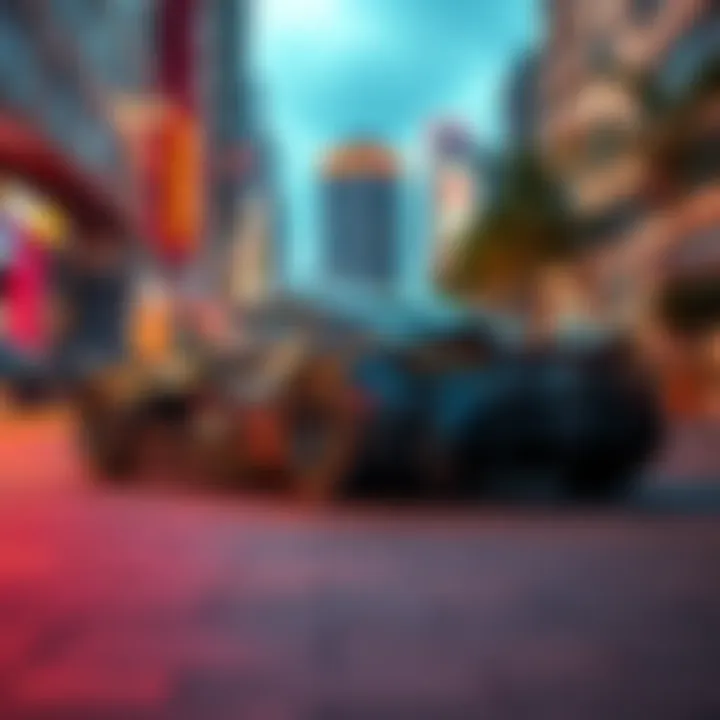 A sleek Quadra Turbo-R car model parked in a vibrant urban setting, showcasing its modern design and shiny exterior.