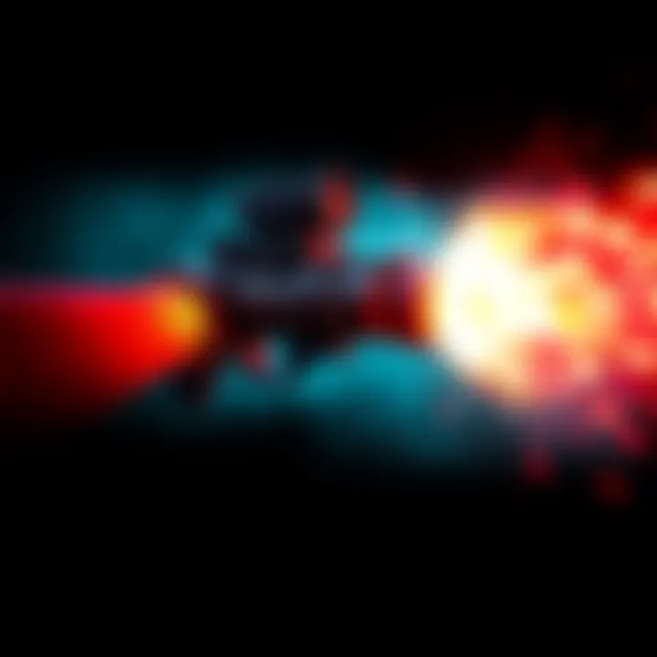 A digital art piece showcasing a Quake 1 weapon reimagined with modern audio effects inspired by HROT, emphasizing the vibrant visual style of both games.