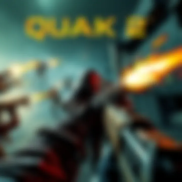 Quake 2 Gameplay Scene A player battles enemies in Quake 2, showcasing advanced weapons and dynamic action.