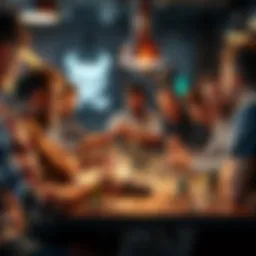 Fans discussing potential Quake board game with excitement and enthusiasm around a tabletop setup