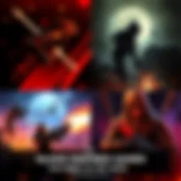 A collage of game scenes from Ultrakill, Dusk, Bloodthief, and Paperhead showcasing fast-paced combat and vibrant graphics