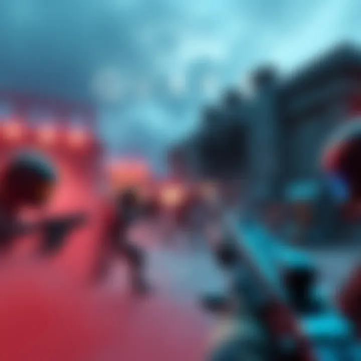 A group of players engaging in a fast-paced Quake multiplayer match with colorful graphics and action.