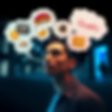 A person reflecting on what defines quality in various experiences, with thought bubbles showing different contexts like food, art, and services.