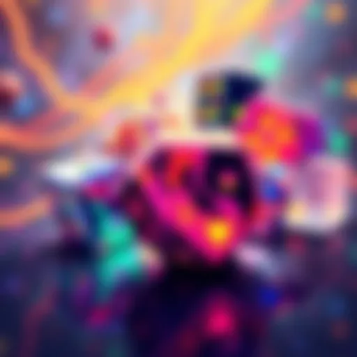A colorful illustration of Quantum Dice with vibrant designs, showcasing the chance to win them through a giveaway.