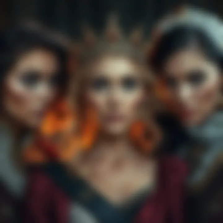 A tense moment showing three women in a trio, with one woman in a crown and the other two displaying strong emotions, highlighting their disagreement.