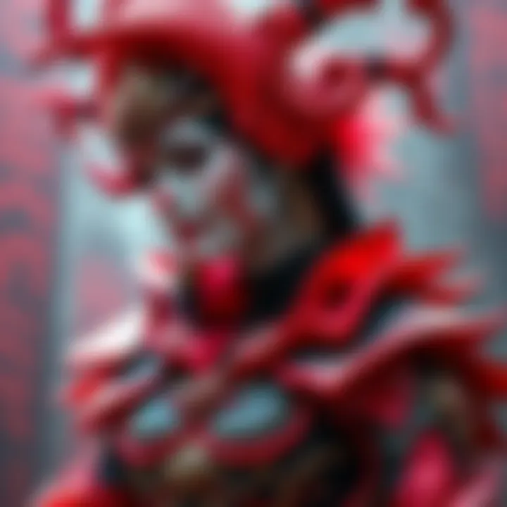 A detailed cosplay of the Queen of Pain character featuring vibrant colors and intricate costume design by artist rabbitsfoot, showing creativity and effort