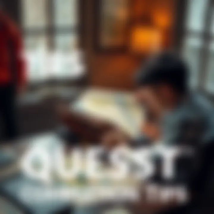 A person studying a map while sitting at a desk with a quest guidebook open, planning their next move in a game