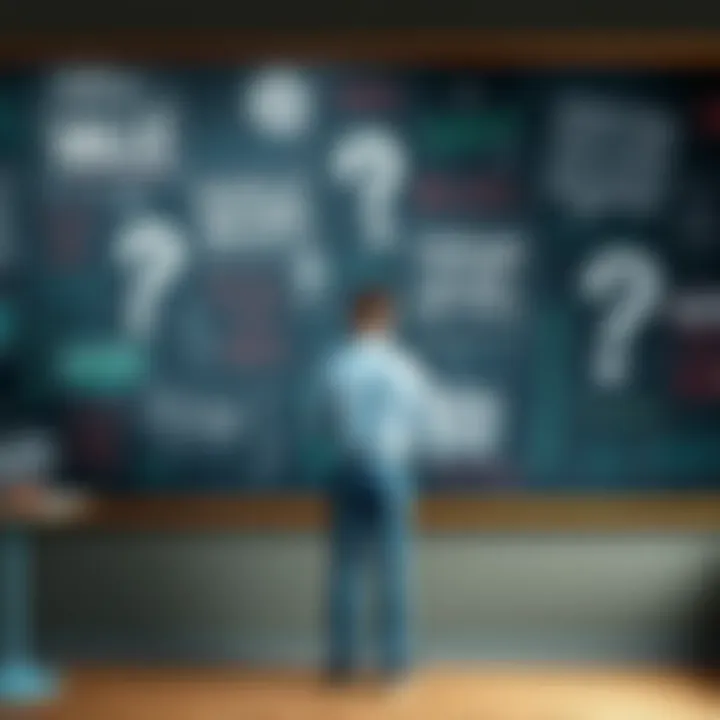 Questioning Common Beliefs A person standing in front of a chalkboard filled with popular sayings and beliefs, looking thoughtfully at the board.