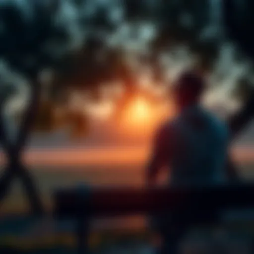 A person sitting on a bench looking thoughtful, surrounded by nature, representing contemplation on the purpose of recent actions and decisions.