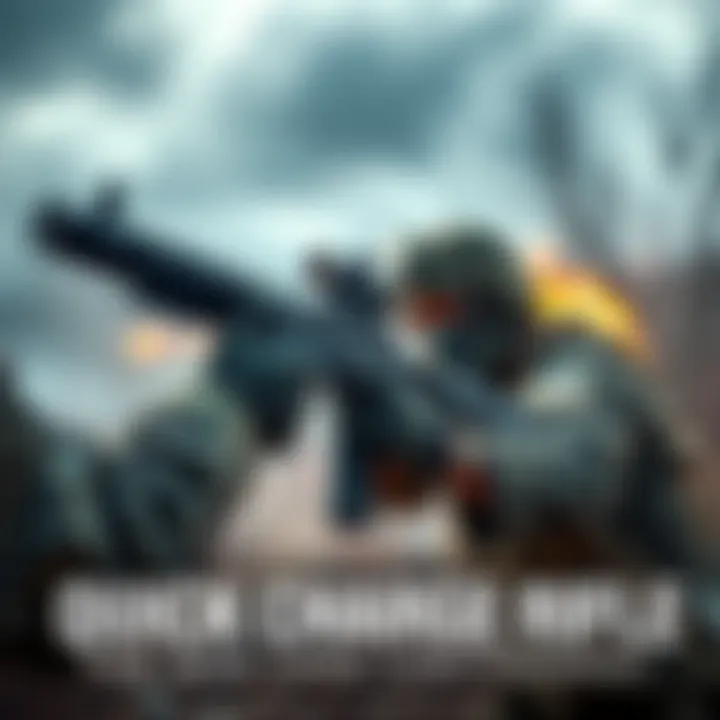 Quick Charge Rifle in Action A soldier prepares to use a quick charge rifle on a battlefield, highlighting its sleek design and advanced technology.