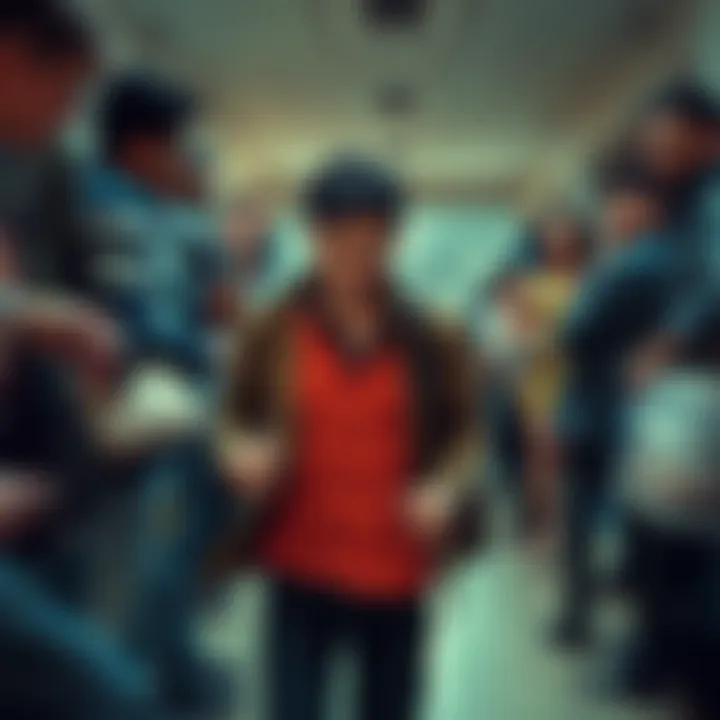 A person in a hurry leaving a gathering, showing a sense of urgency and quick escape.