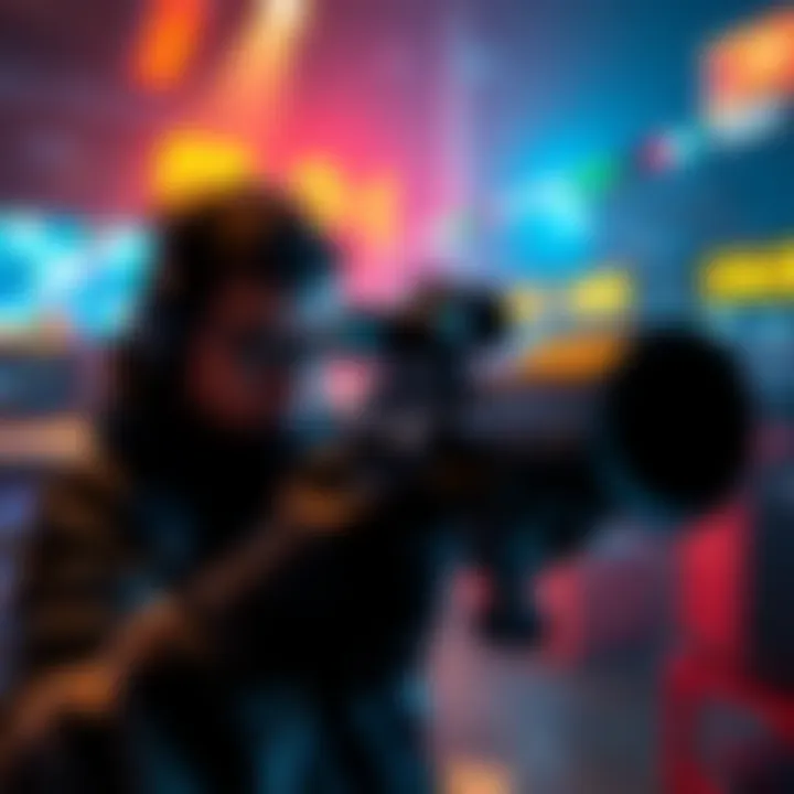 A gamer quickly scopes in a shooter game, focused on the screen with a controller in hand.