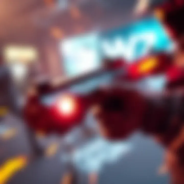 A close-up of the Quickstep weapon being wielded by a gamer in a virtual battle, showcasing its sleek design and glowing features.