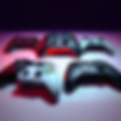 Quiet Xbox Controller Alternatives A variety of quieter Xbox controllers laid out next to the original model, showcasing ergonomic designs and muted colors, ideal for silent gaming.