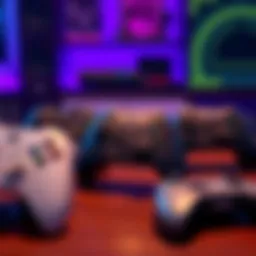 A selection of quiet Xbox controllers displayed on a table, highlighting their sleek designs and muted colors, ideal for gamers seeking a less noisy experience.