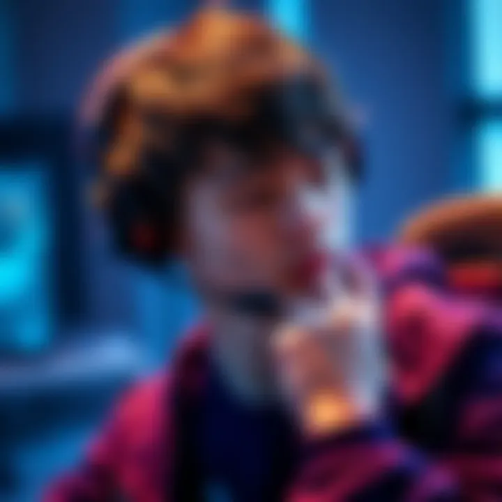 Quinn, a popular player, in a thoughtful pose with a gaming headset, showing determination and focus, reflecting on his potential role in LGD after TaiLung's ban.