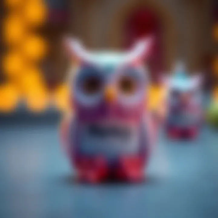 Quirky Ugly Gift A unique and quirky mercy-themed owl figurine in bright colors, perfect for gifts