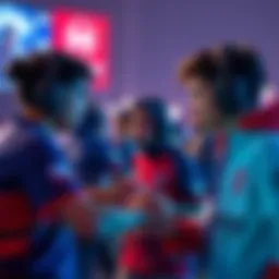 Players from R8 and Twisted Minds engaged in action during MENA Open 5 semifinals, highlighting their competitive spirit. R8 is seen in blue, while Twisted Minds wears red uniforms.