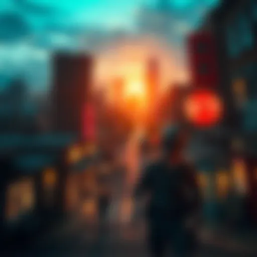 A view of Raccoon City showcasing its vibrant neighborhoods and urban life prior to the outbreak, featuring quaint shops and bustling streets