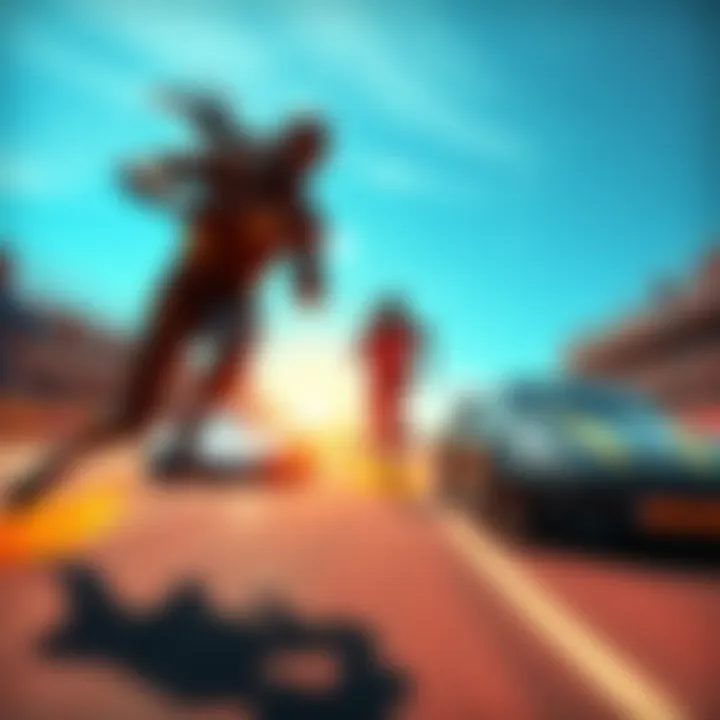 A thrilling race with fast cars competing against a runner known as the African Flash, set on a sunny track with spectators cheering.