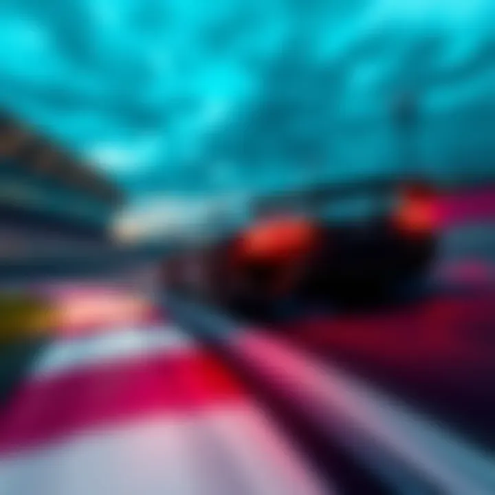 A sleek race car zooming down a racetrack, showing the thrill of speed