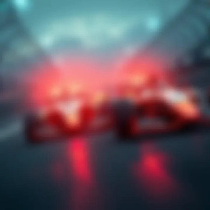 Race cars on a track Two race cars competing closely on a track, highlighting the tension between clean racing and aggressive tactics.