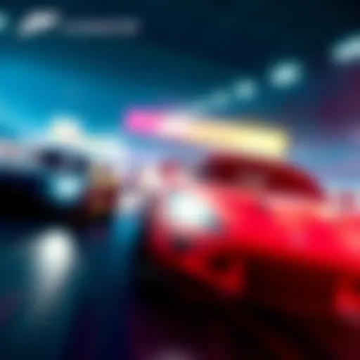 A dynamic scene showing players racing in Forza Eliminator, highlighting intense competition and strategic maneuvers.