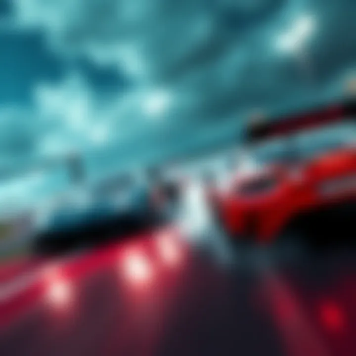 Racing Master Mobile Graphics A dynamic racing scene in Racing Master showcasing mobile graphics with changing weather effects and realistic car physics.