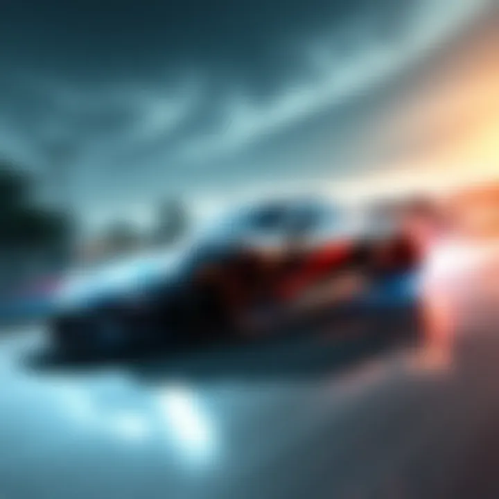 A dynamic racing car speeding on a track, representing Need For Speed Carbon gameplay.
