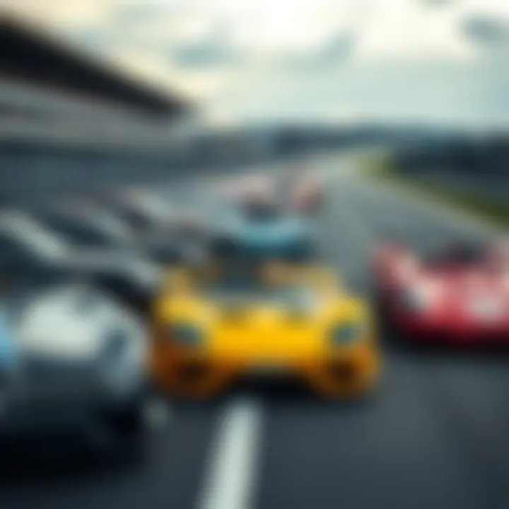 A selection of racing cars categorized as heavy hitters ready for a race on a track