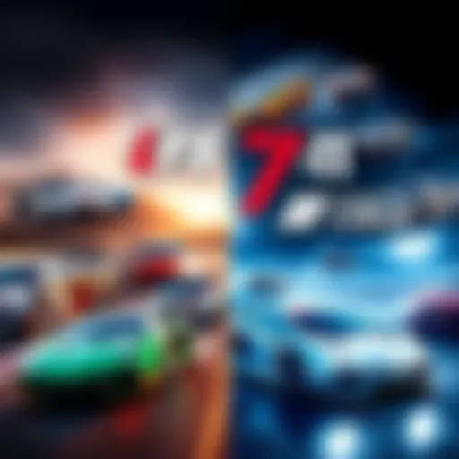 A collage showing various racing games with LFS graphics on one side and popular titles like Assetto Corsa on the other side, highlighting the competition in racing
