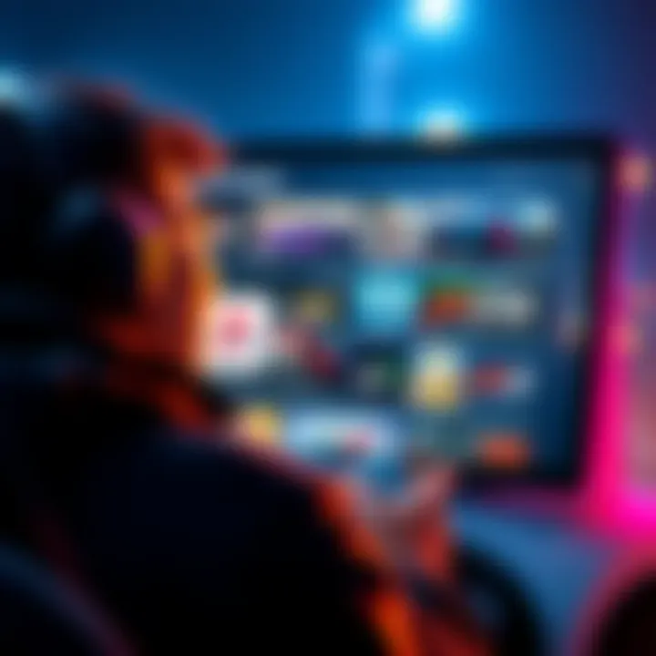 A gamer looking at several racing game options on a PS5 console screen, showing excitement and curiosity.