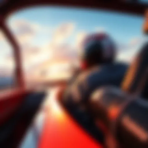 Racing and shooting games concept A racer in a high-speed car with a shooter aiming in the background, illustrating the mix of racing and shooting gameplay