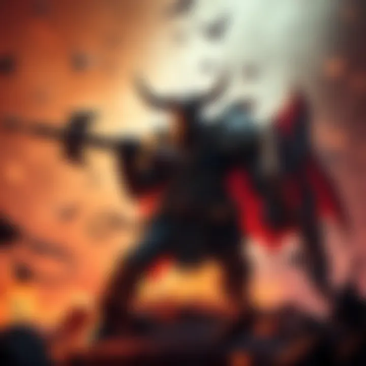Radahn Boss Fight Scene A dramatic scene depicting the intense Radahn boss fight, featuring a large warrior with a massive weapon in a battle stance against a magical backdrop.