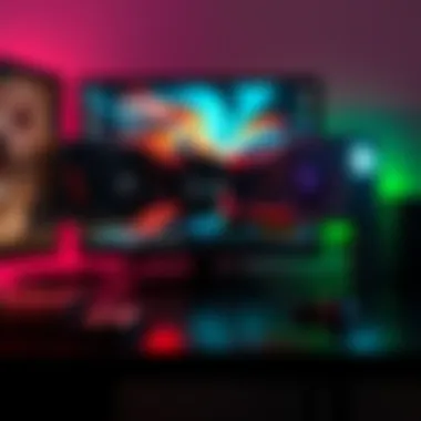 A side-by-side comparison of the Radeon RX 9070 XT and RTX 5070 TI graphics cards on a desktop setup with CPUs