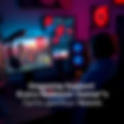 A gamer playing on a PC with Radeon graphics, surrounded by gaming peripherals and vibrant graphics on the screen, showcasing updates and features.