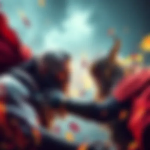 A dramatic scene showing Kratos and Thor clashing in an epic battle, with intense expressions and vibrant effects.