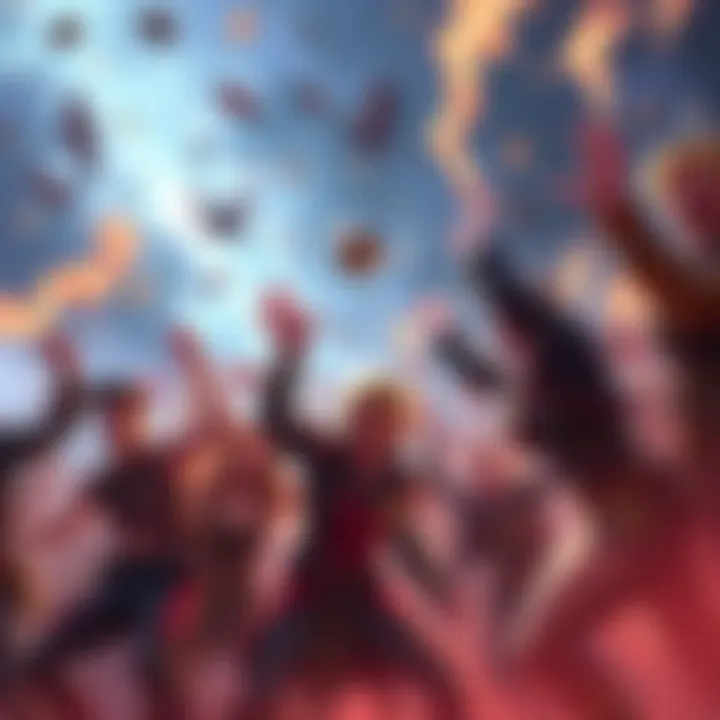Players cheer and celebrate after successfully completing a raid in a game, showcasing their triumph and teamwork.