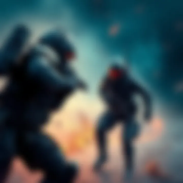 A raider in combat gear attempts to rescue a fellow raider while facing off against a heavily armored opponent.