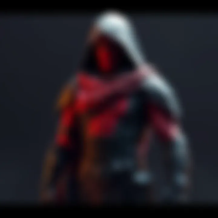 Concept art showing a skin design with a mono-color red tone combined with black and gray, capturing the raider aesthetic.