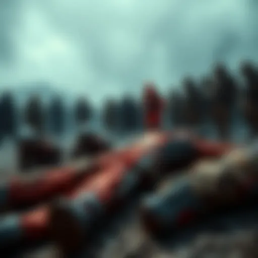 A group of raiders lying unconscious on the ground, surrounded by surprised onlookers.