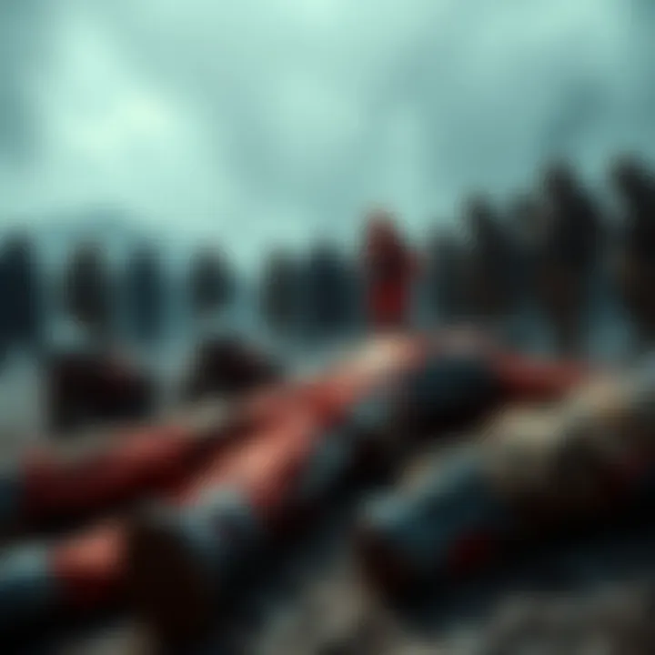 A group of raiders lying unconscious on the ground, surrounded by surprised onlookers.